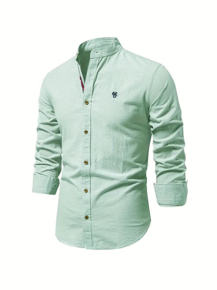 Frontansicht: Herren Langarmhemd Leon. Elegantes Freizeithemd in Frühlingstönen, vielseitig für Herrenmode.