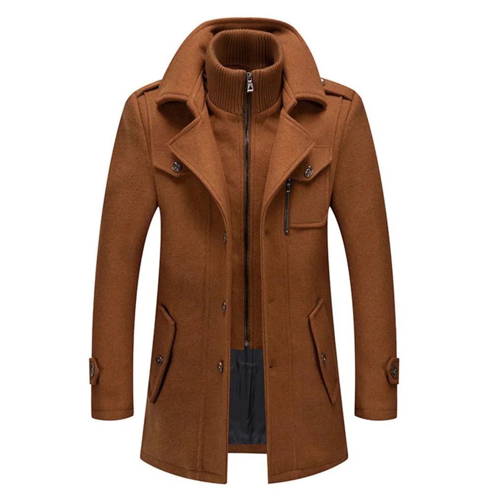 Moderner Herren Warmer Wintermantel mit hohem Kragen und praktischen Multi-Taschen. Vielseitige Winterjacke.