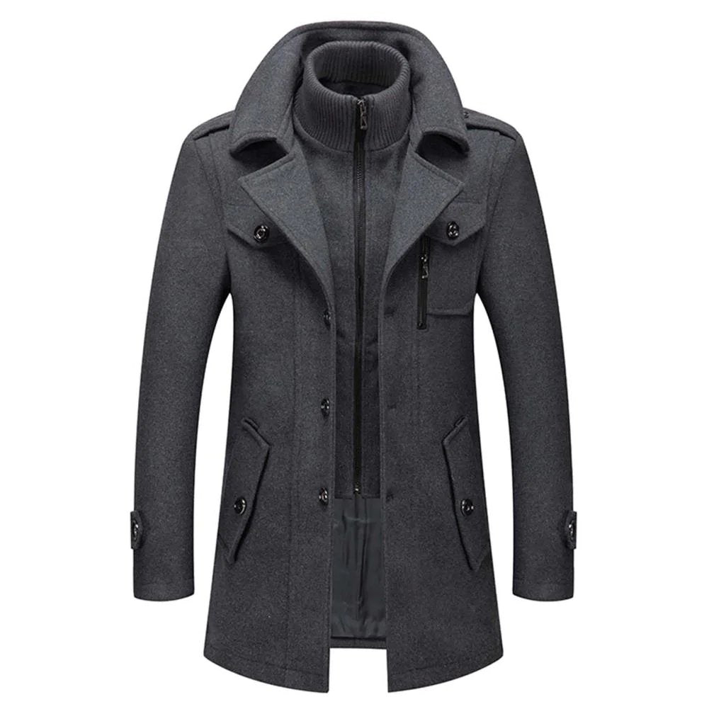 Zweiteiliger Herren Wintermantel, warm gefüttert, hoher Kragen schützt vor Kälte. Perfekt für Business & Freizeit.