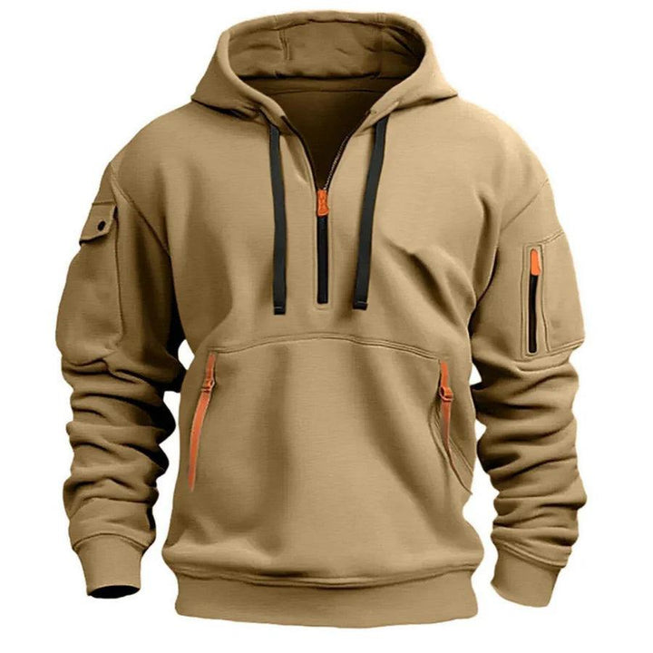 Stylischer Herren Kapuzenpullover für Herbst, Regular Fit, Freizeitmode mit Reißverschlusstaschen.