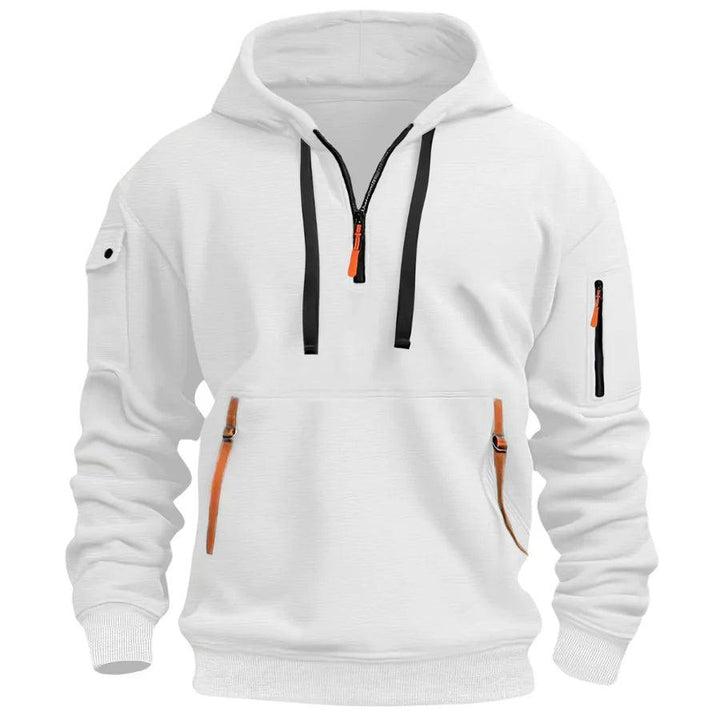 Moderner Herren Hoodie Regular Fit, lässige Freizeitmode mit praktischen Reißverschlusstaschen für Männer.