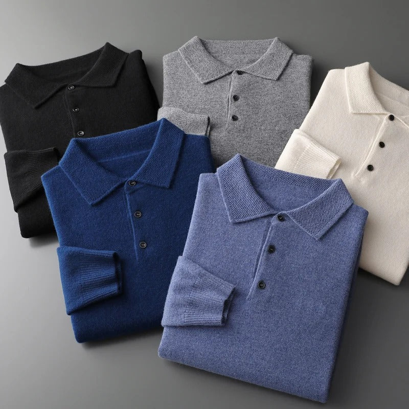 Herren Herbst-Winter Strickpullover, elegant mit Polokragen. Perfekt für Business & Freizeit.