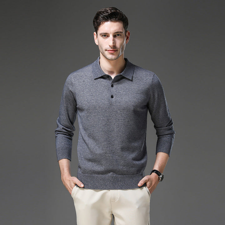 Stilvoller Herren Langarm-Pullover mit Polokragen, feiner Strick. Business-tauglich & elegant.