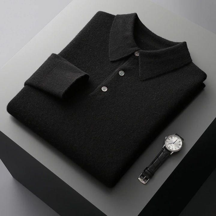 Moderner Herren Pullover mit Polokragen, langarm. Ideal für elegante Business-Looks & Herbstmode.