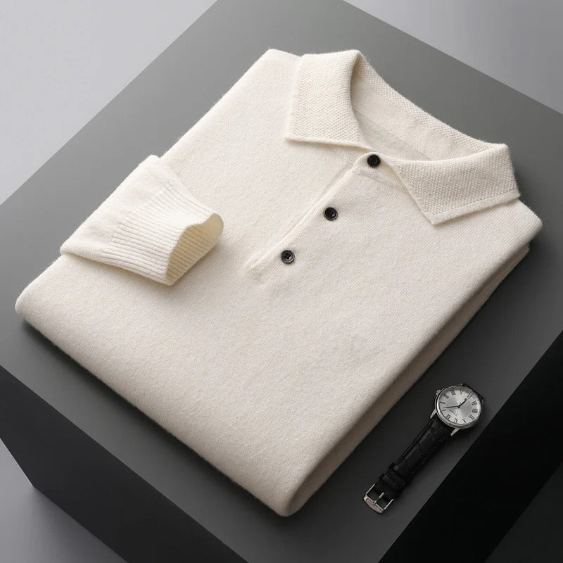 Herren Business Pullover elegant, mit Polokragen. Perfekt für Bürokleidung und stilvolle Herbstoutfits.
