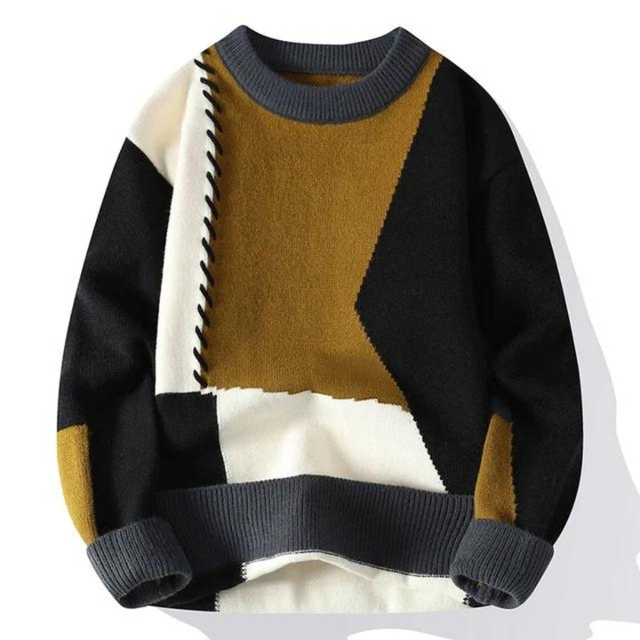 Stylischer Herren Patchwork-Pullover, vielseitig für legere Freizeit- und Herbst-Outfits.