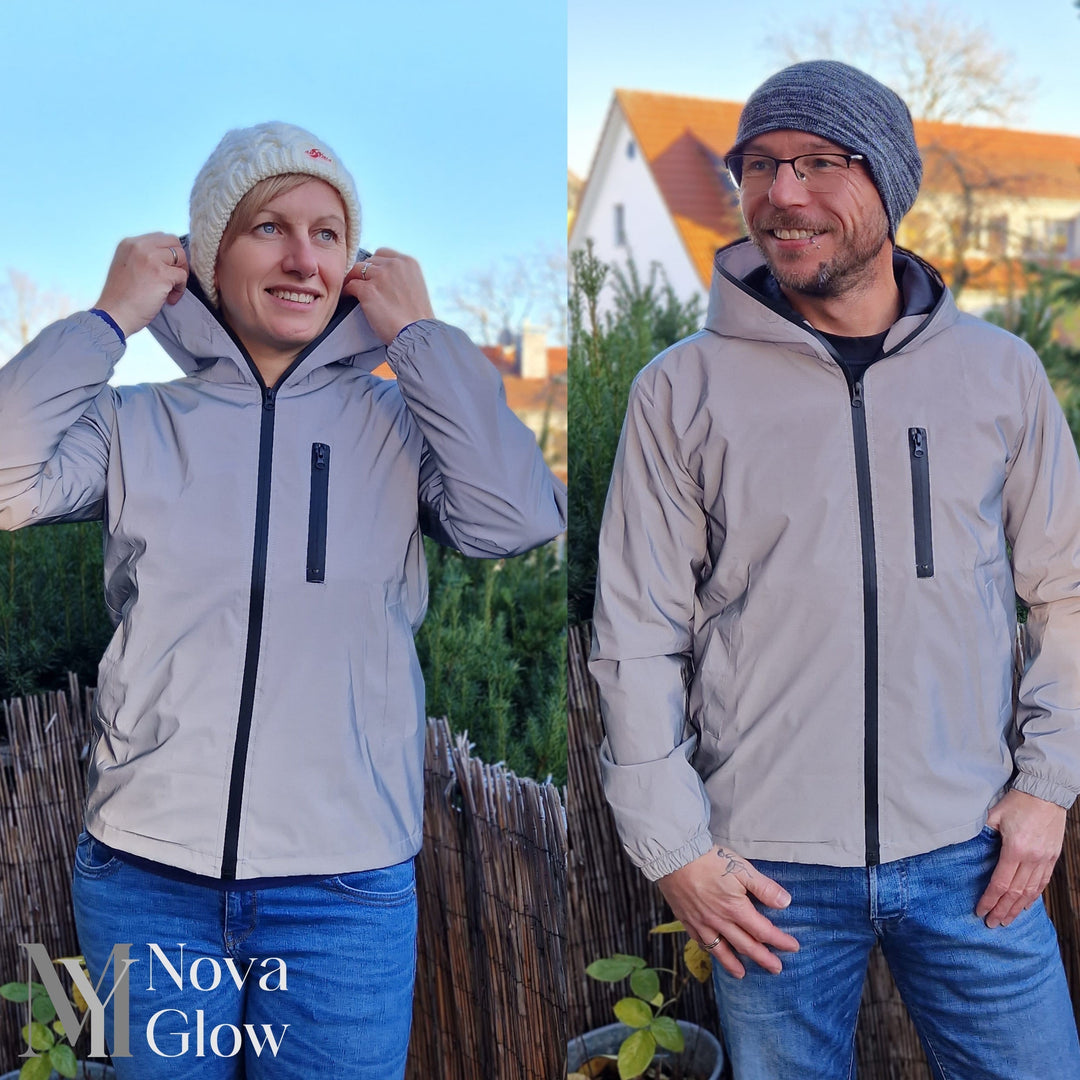 Detail: Reißverschluss der reflektierenden Herren Jacke, praktisch für Sport & Outdoor-Aktivitäten bei Nacht.
