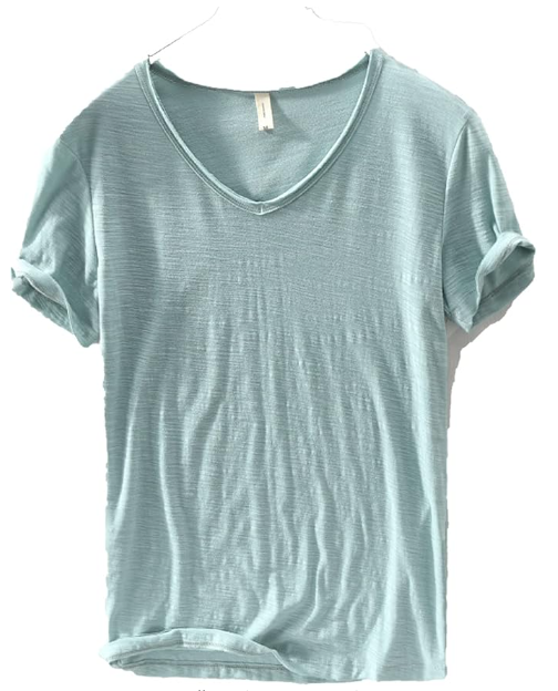 Bequemes Herren Freizeit Shirt mit V-Ausschnitt. Atmungsaktives Leinen Kurzarm. Moderne Herrenbekleidung.
