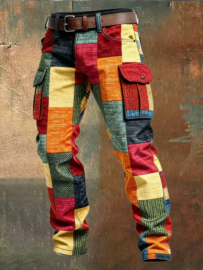 Praktische Cargotaschen der Herren Vintage Cargohose, ideal für Outdoor- und Freizeitmode. Robuster Stoff.