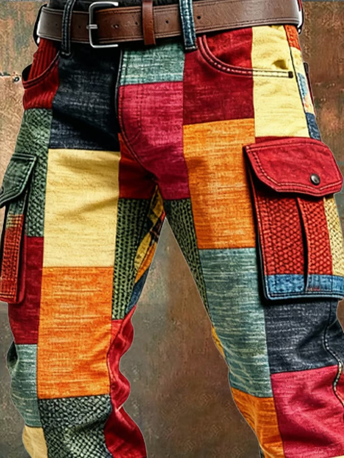 Mann trägt bequeme Herren Vintage Cargohose, stilvolle Alltagskleidung für Freizeit & Outdoor-Abenteuer.