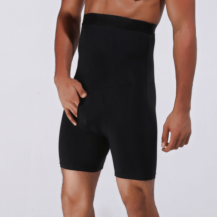 Schwarze Herren Bodyforming Kompressionsboxershorts mit Bauchweg-Effekt und Taillenformer-Funktion.