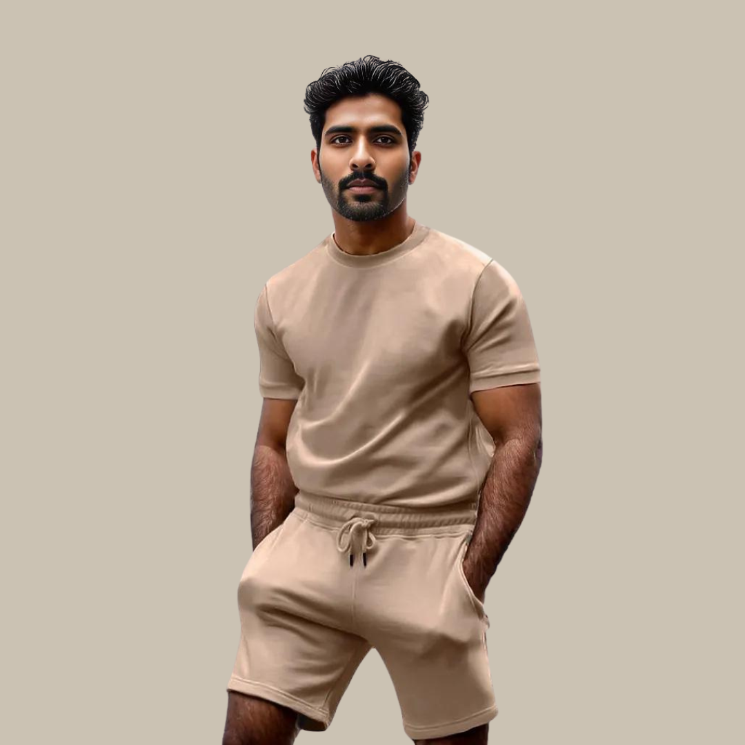 Herren Freizeit T-Shirt & Shorts Set, bequem und stilvoll für Zuhause oder Urlaub. Perfektes Loungewear Outfit.