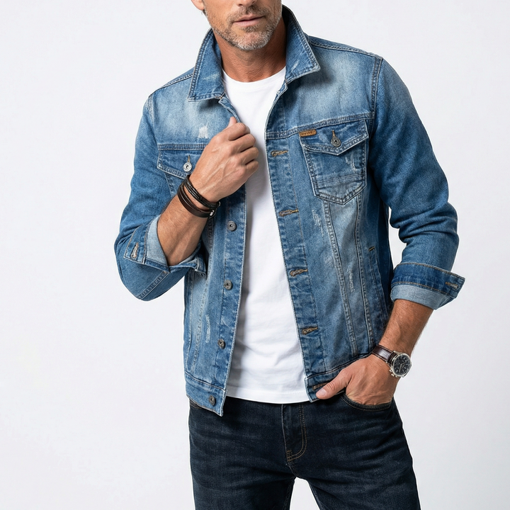 Stylische Herren Denim Jacke in klassischem Schnitt, strapazierfähig und ideal für Freizeitlooks.