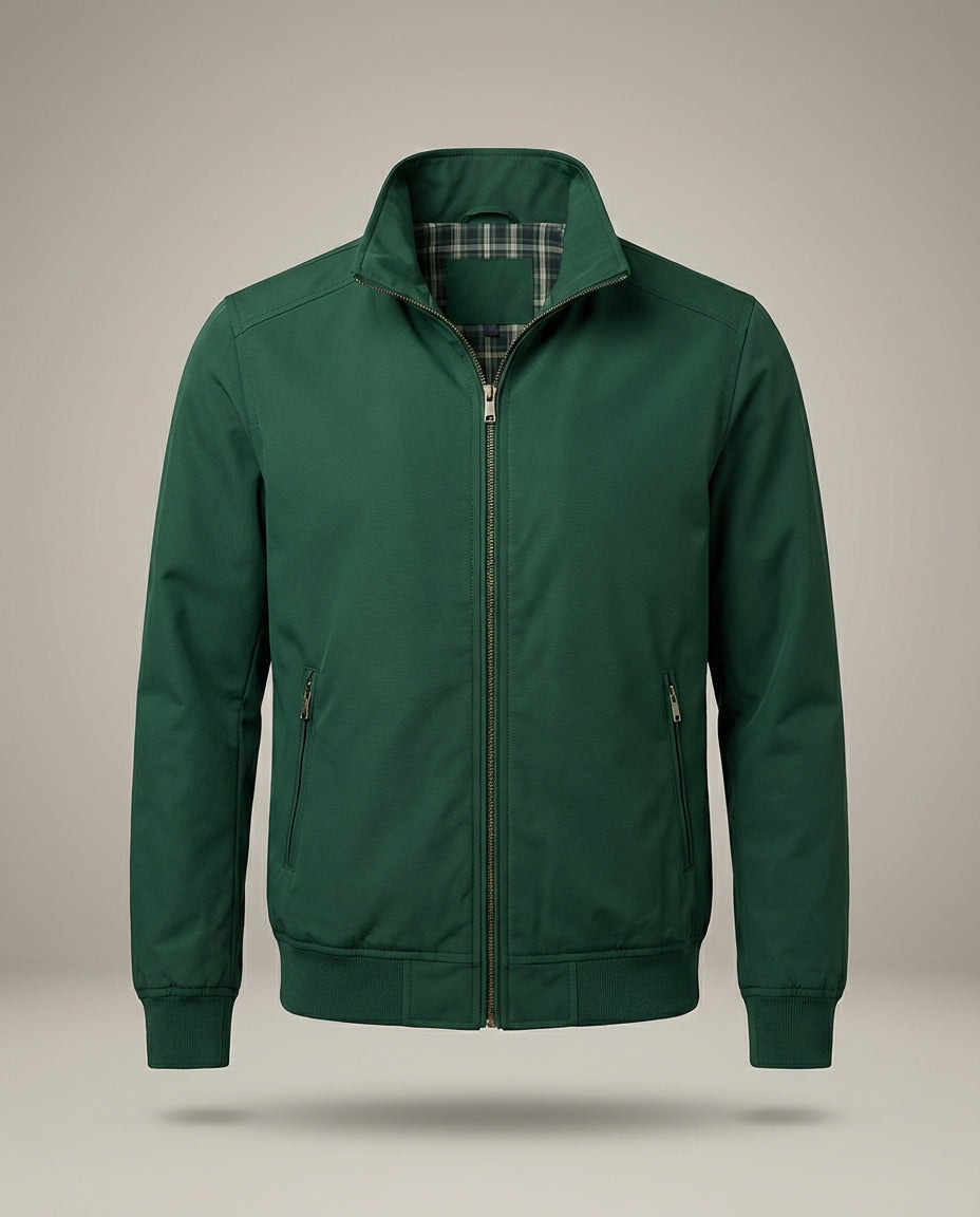 Elegante leichte Übergangsjacke Herren, Stehkragen, Beige. Optimal für Frühlings- und Sommer-Looks.