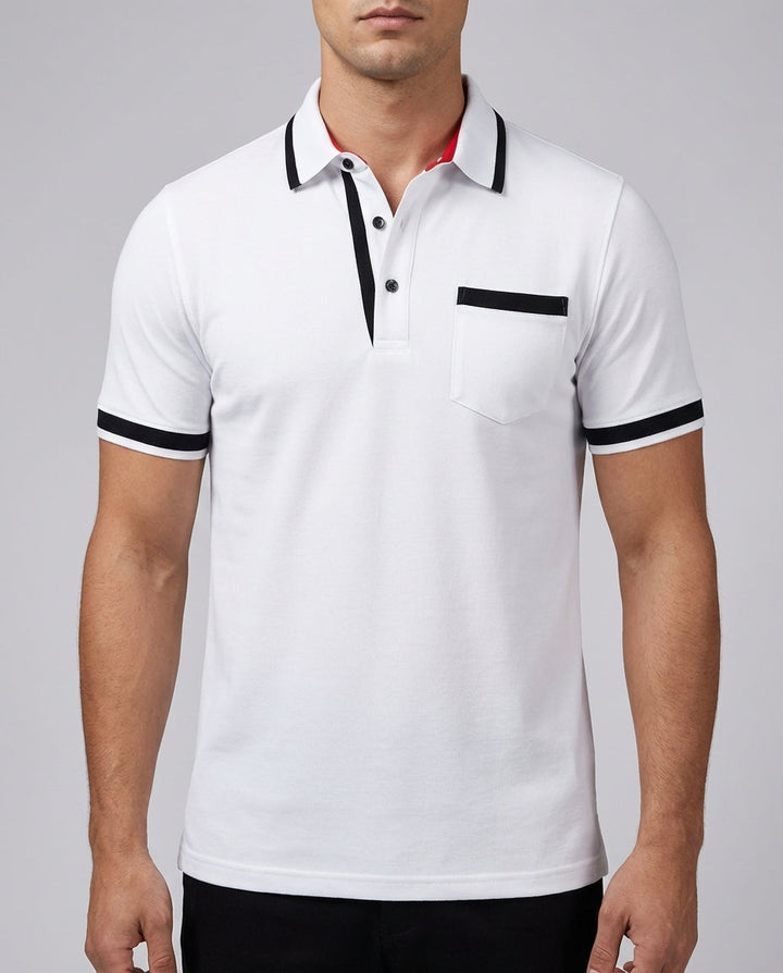 Herren Poloshirt V-Ausschnitt Kurzarm, stilvoll und bequem, ideal für Freizeit und Sommerkleidung.
