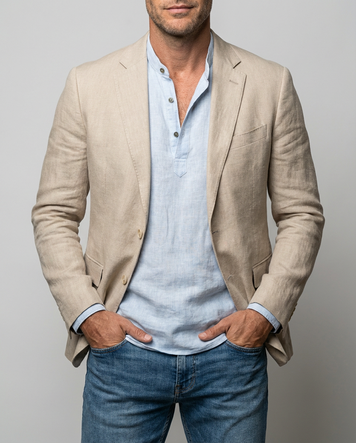 Eleganter, vielseitiger Herrenblazer. Ein modernes Sakko, perfekt für stilvolle Frühlings- & Sommer-Looks.