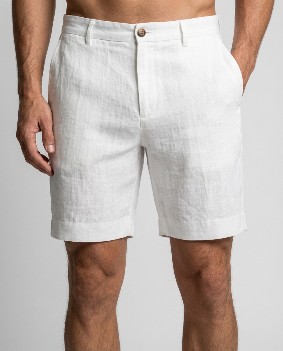 Klassische Herren Chino Shorts in Beige, bequem & stilvoll für den Sommer. Ideal für Freizeit & Urlaub.