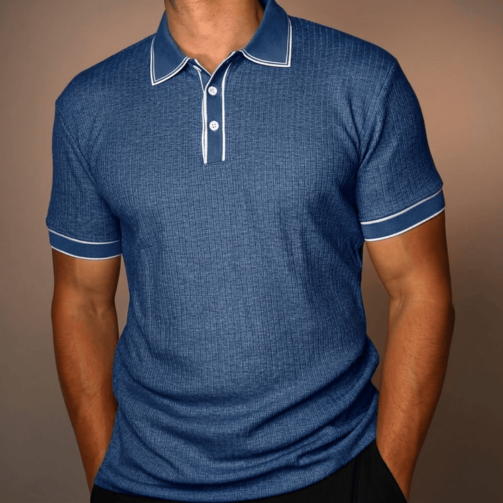 Modernes graues geripptes Herren Polo; bequemes Freizeit-Shirt, ideal für Frühling & Herbst.