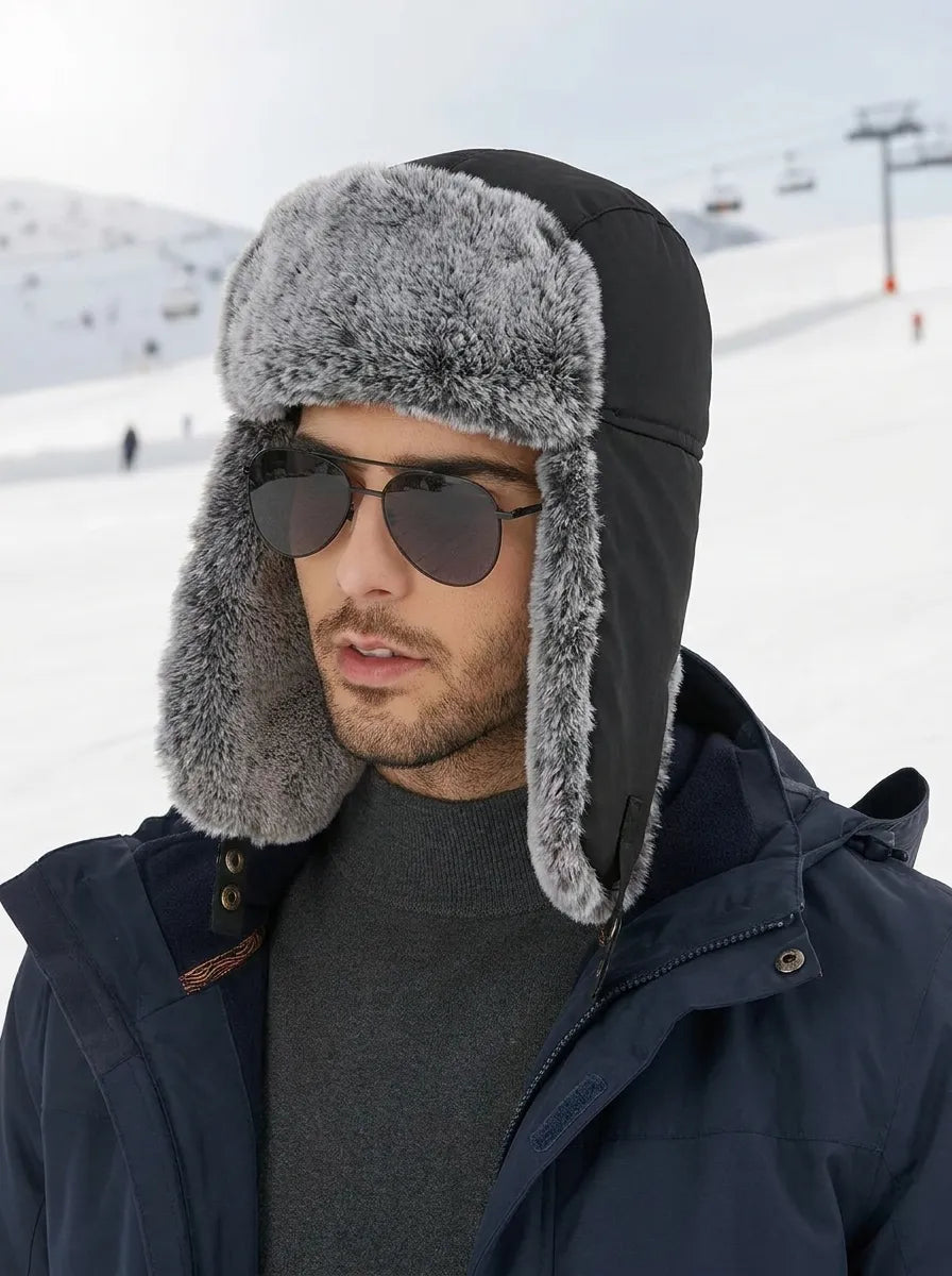 Wasserdichte Herren Fliegermütze mit Ohrenklappen für Outdoor, Wintersport & extremen Kälteschutz.
