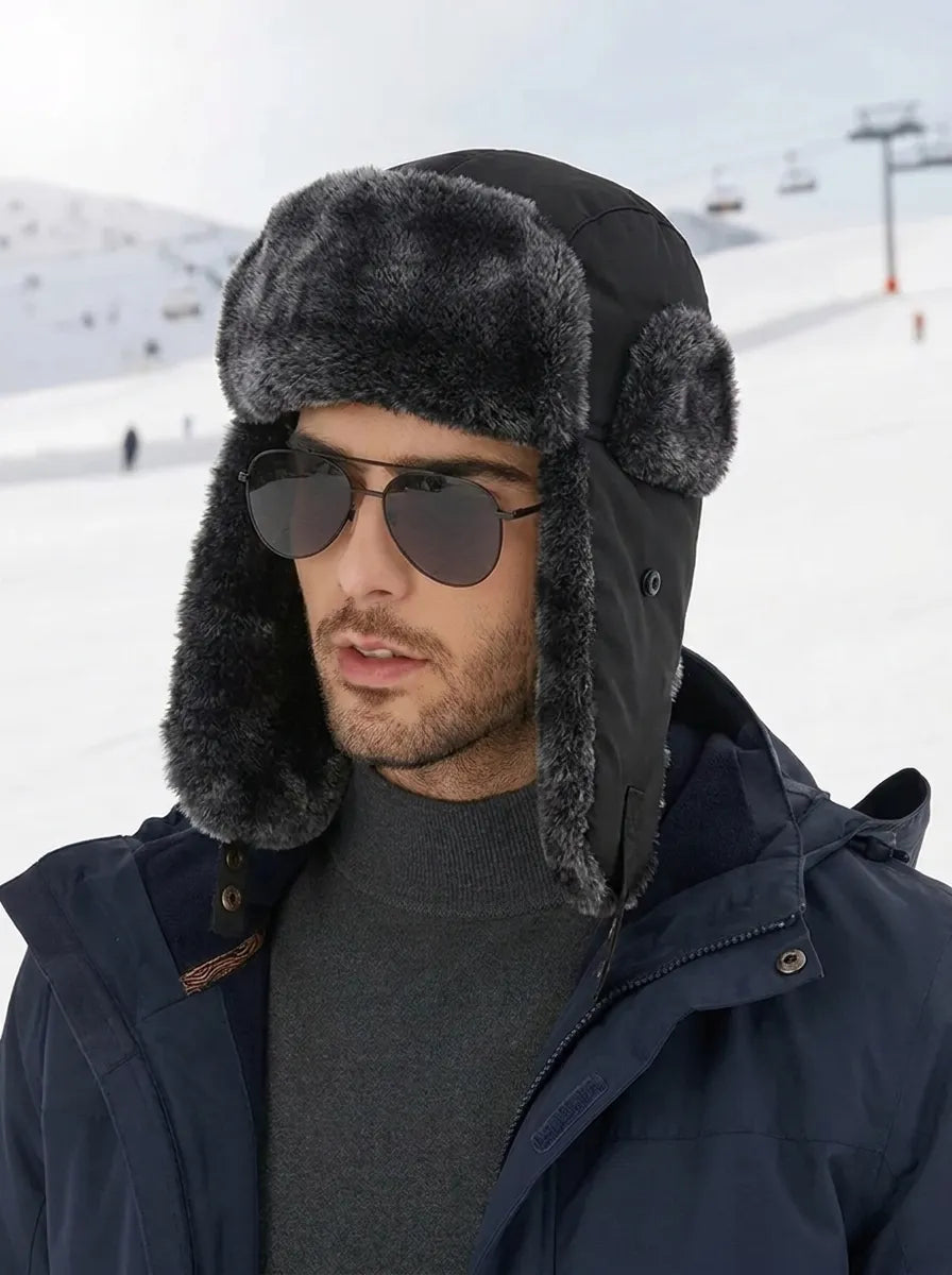 Robuste Herren Fliegermütze mit Ohrenklappen, wasserdicht und winddicht, hält im Winter kuschelig warm.