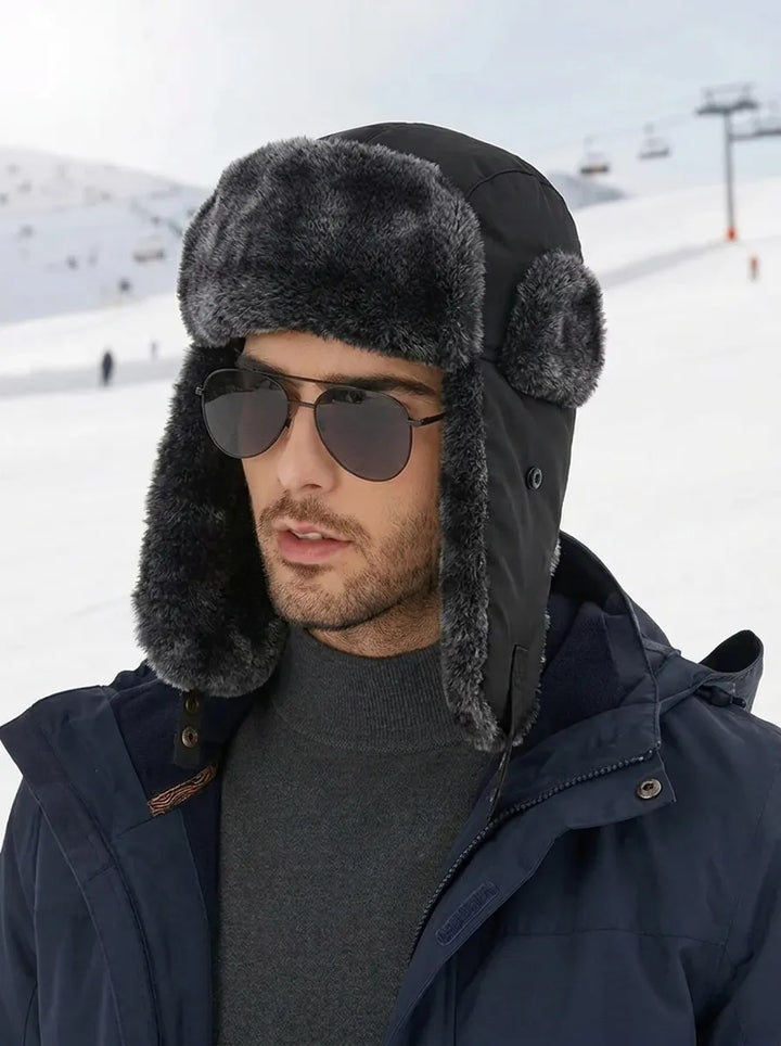Robuste Herren Fliegermütze mit Ohrenklappen, wasserdicht und winddicht, hält im Winter kuschelig warm.