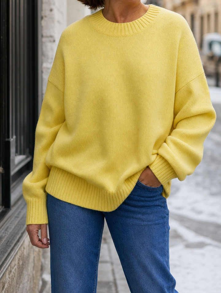 Gemütlicher Damen Oversize-Grobstrickpullover in trendiger Strickmode, ideal für kalte Tage.