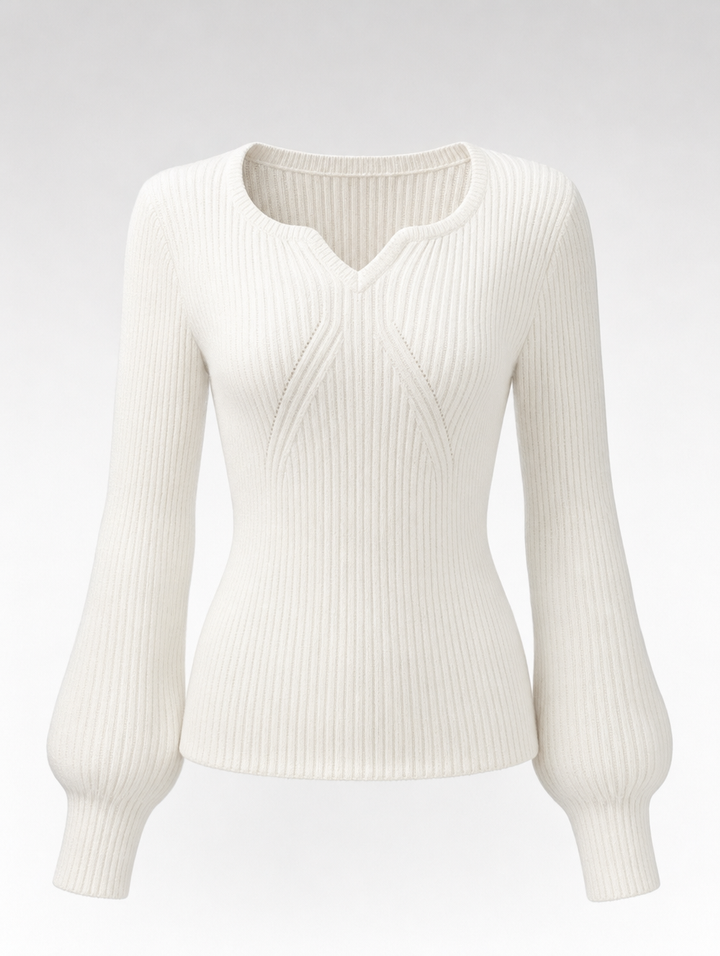 Damen Strickpullover mit eleganten Ballonärmeln und Rundhals. Perfekt für Herbst & Winter, komfortabel & stilvoll.