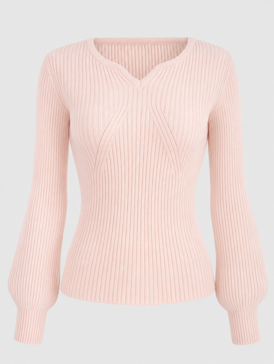 Damen Pullover mit Ballonärmeln & feinem Strukturmuster. Ideal als warmes & elegantes Freizeit- oder Büro-Oberteil.