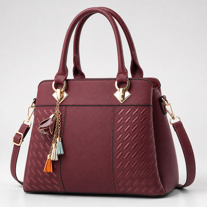 Stilvolle Damen Henkeltasche mit geflochtener Optik aus Kunstleder, perfekt für einen eleganten Look.