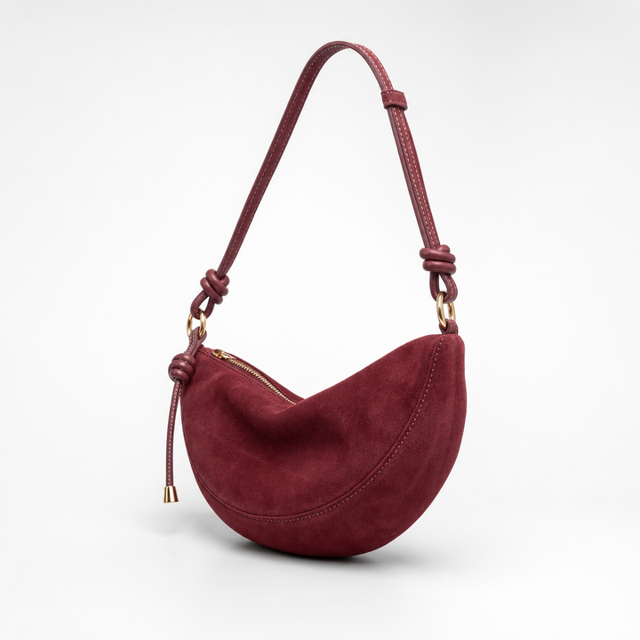 Weinrote Damen Sling-Tasche mit Wildleder-Optik; stilvolle & funktionale Umhängetasche für den Alltag.