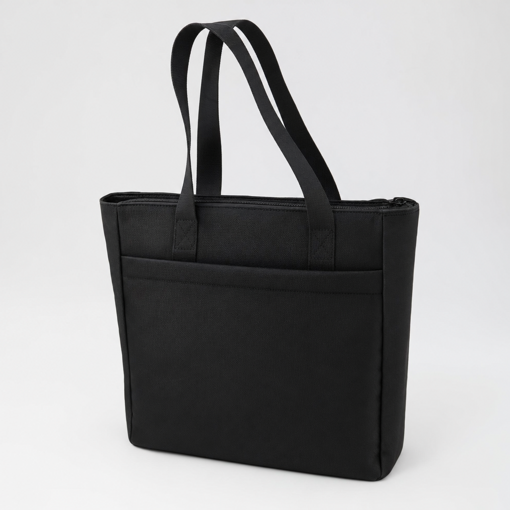 Moderne schwarze Umhängetasche für Damen mit 14-Zoll-Laptopfach; ideal als Bürotasche oder für den Alltag.