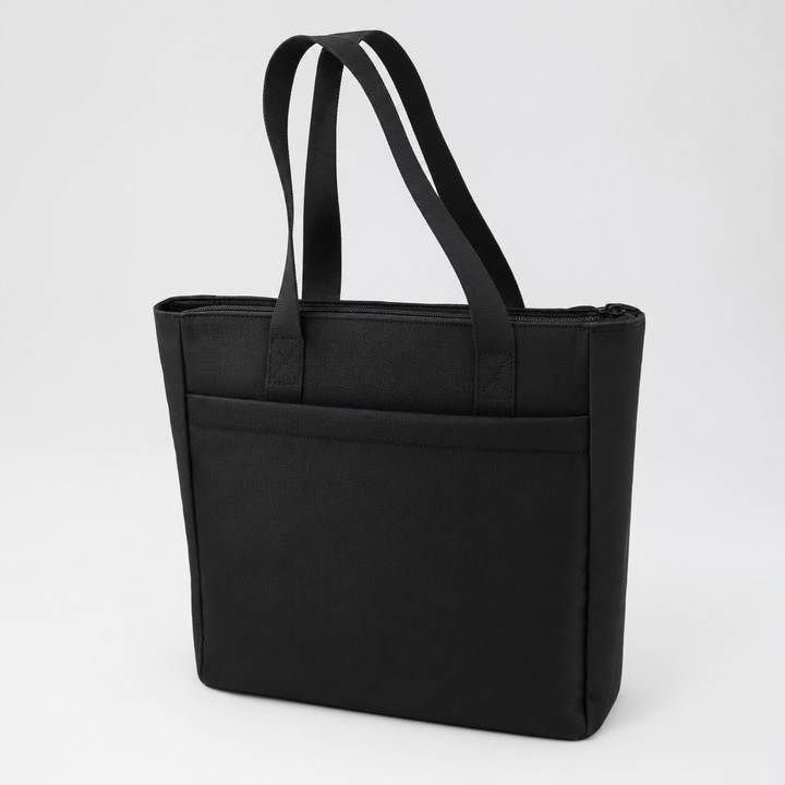 Moderne schwarze Umhängetasche für Damen mit 14-Zoll-Laptopfach; ideal als Bürotasche oder für den Alltag.