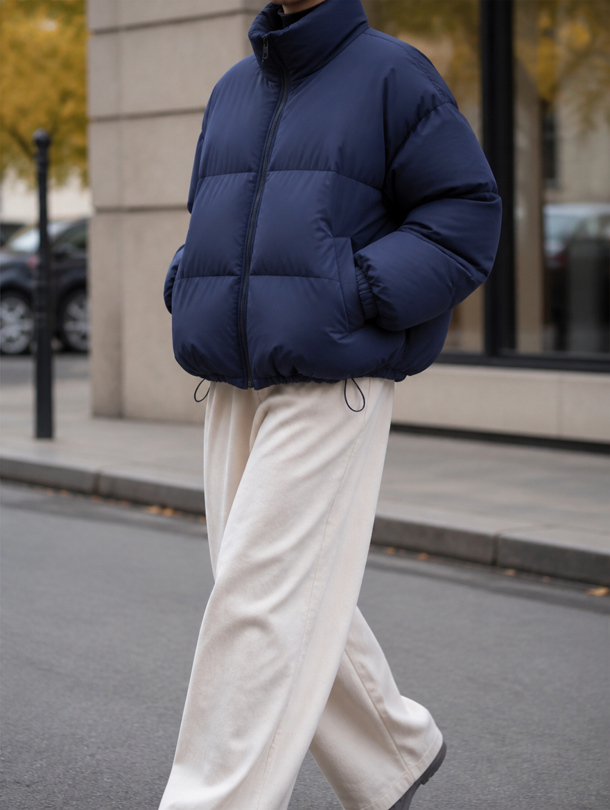 Bequeme, schwarze Damen Oversized Steppjacke 'Nora' mit hohem Stehkragen. Perfekt für kalte Tage als Alltag- & Freizeitjacke.