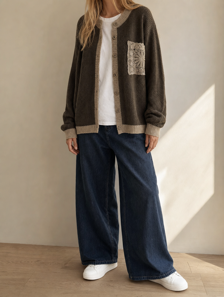 Stylischer Damen Cardigan mit durchgehender Knopfleiste. Lockerer Schnitt, perfekt als Oberteil für Herbst & Winter.