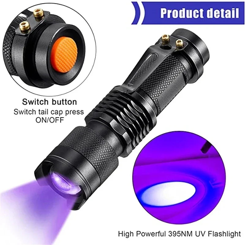 SK68 UV-Taschenlampe mit Schwarzlicht für Haustierurin-Detektion auf Teppichen & Böden.