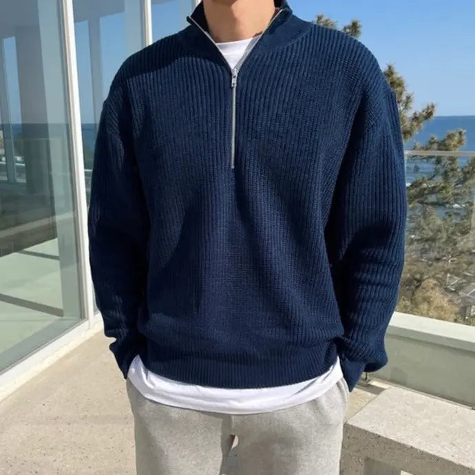Zeitloser Herren Half-Zip Strickpullover, langarm. Perfekt für stilvolle Herrenmode im Business & Alltag.