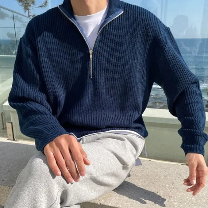 Klassischer Herren Half-Zip Pullover, bequemes Strick-Oberteil für elegante Freizeit- & Business-Outfits.