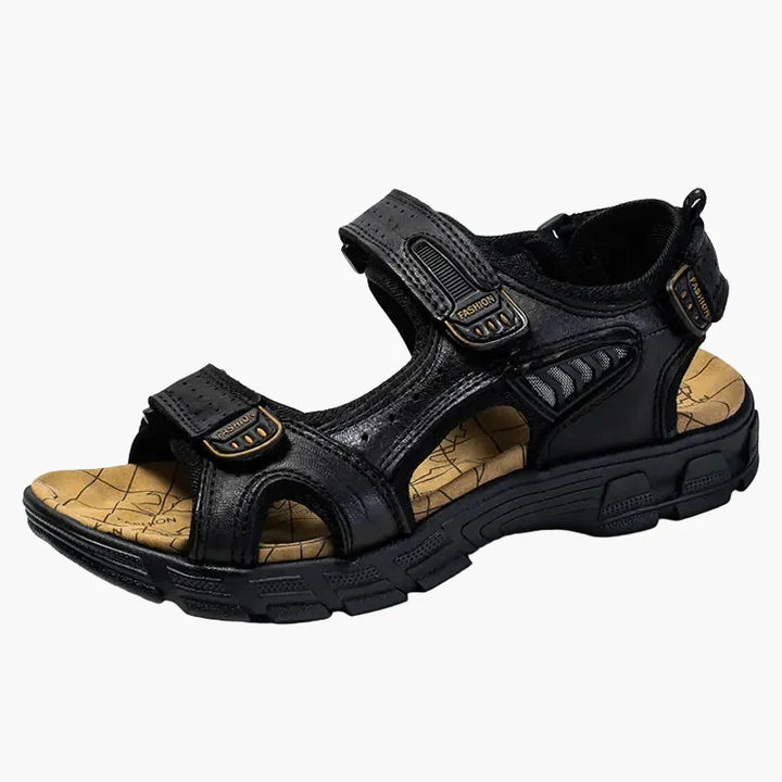 Schwarze Herren Outdoor Trekking Sandalen mit Klettverschluss für Wanderungen und Freizeit.