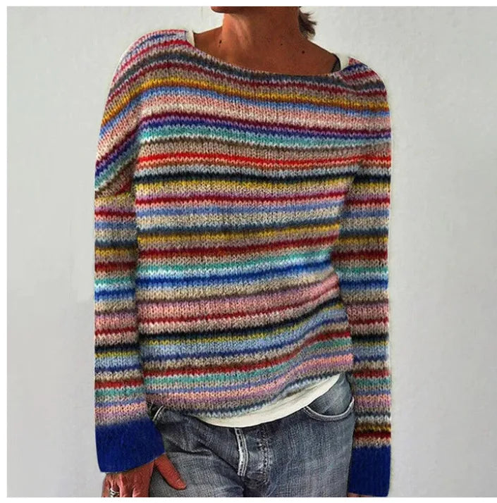 Damen Retro Strickpullover für den Herbst, gemütlich und farbenfroh, ideal für kalte Tage.