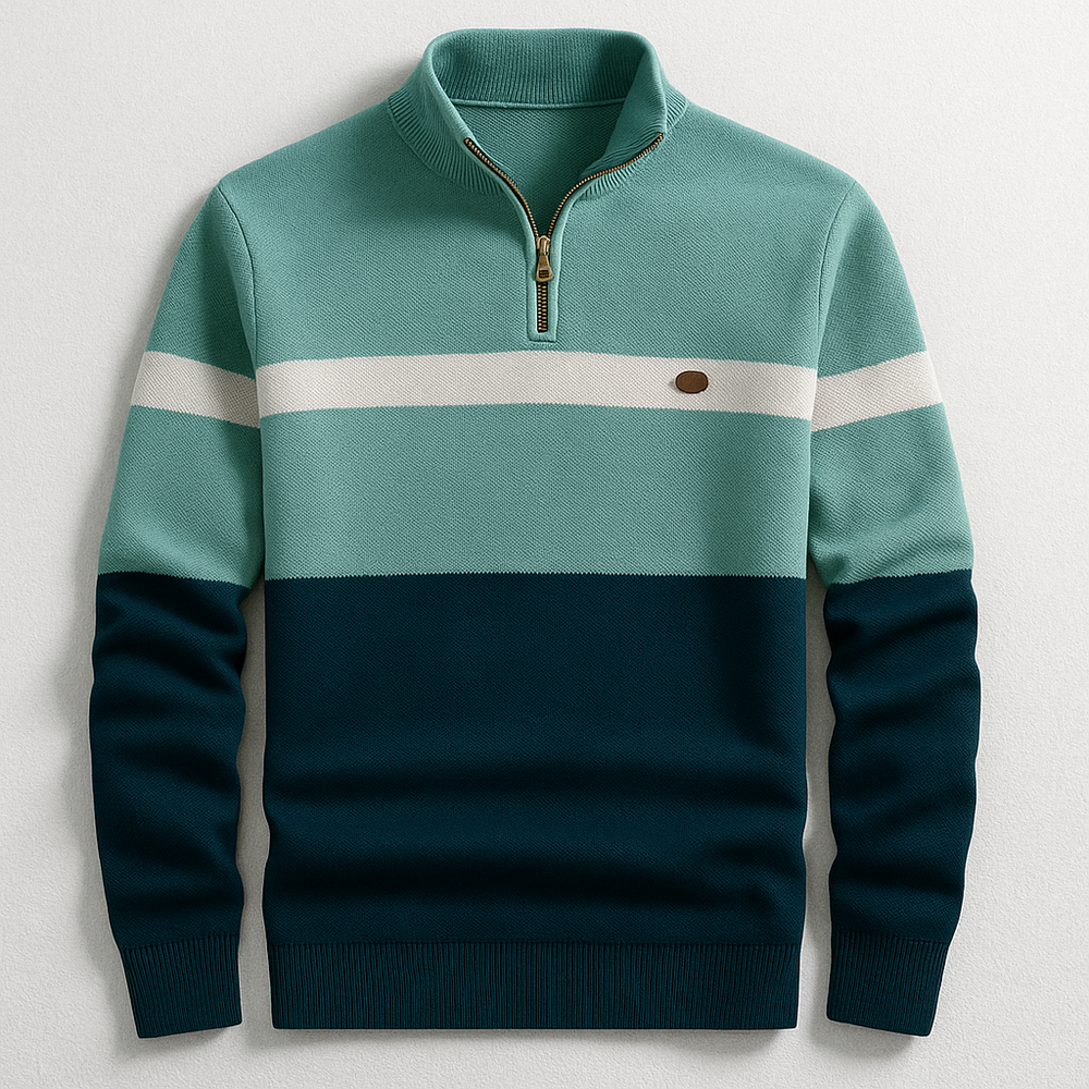 Gestrickter Herren Langarmpullover mit Viertelreißverschluss, ideal für Männeroutfit und Lagenlook im Winter.