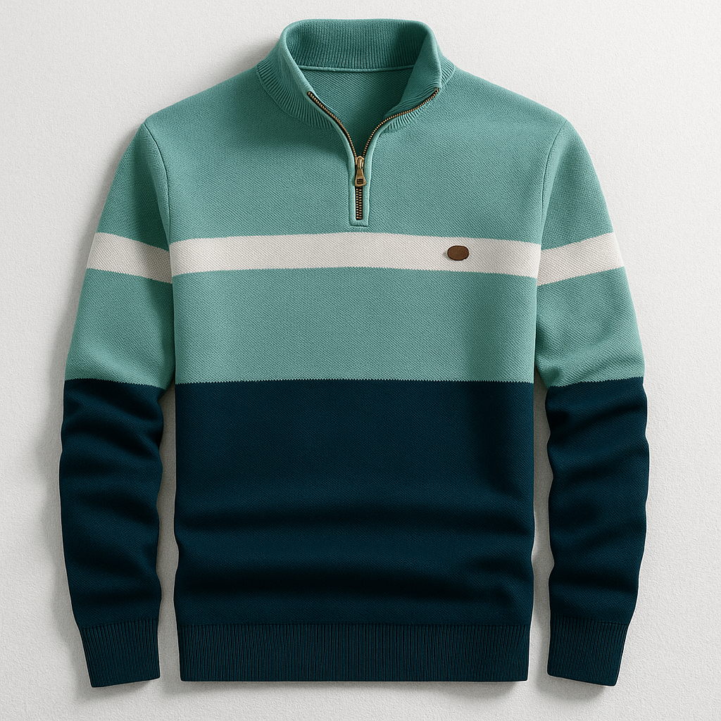 Gestrickter Herren Langarmpullover mit Viertelreißverschluss, ideal für Männeroutfit und Lagenlook im Winter.