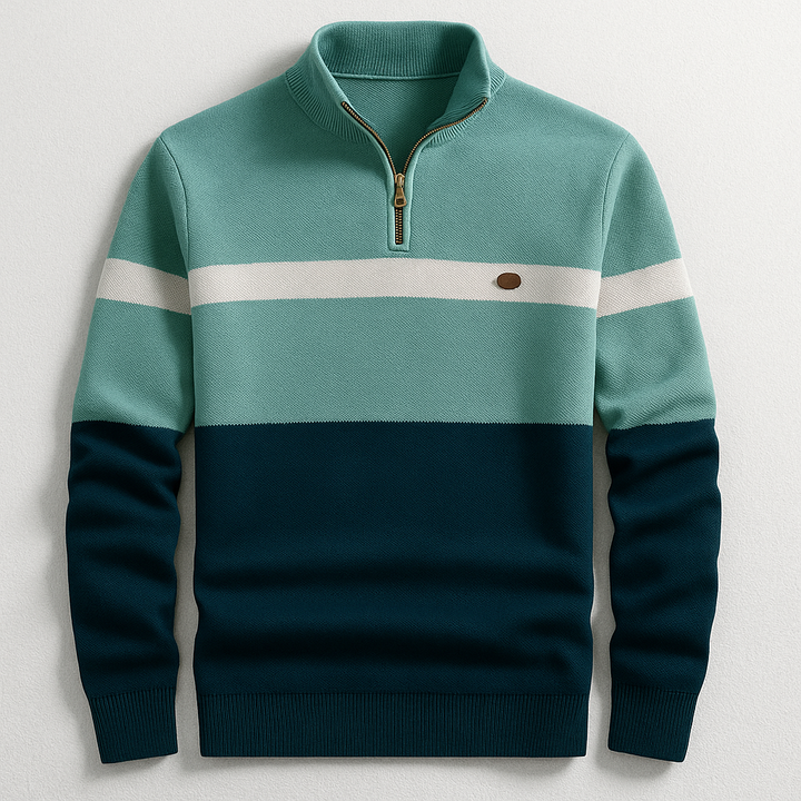 Gestrickter Herren Langarmpullover mit Viertelreißverschluss, ideal für Männeroutfit und Lagenlook im Winter.