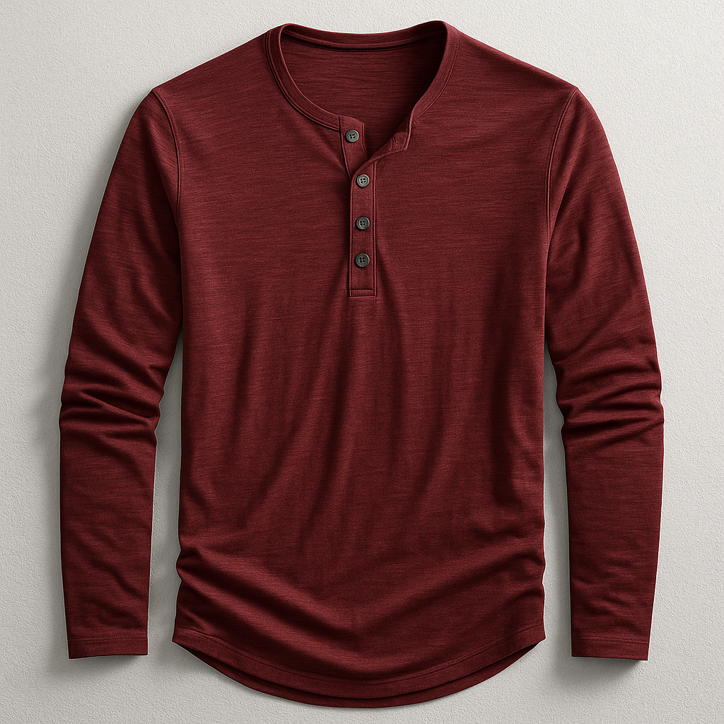 Vielseitiges Basic Herren Henley Langarmshirt für Frühling & Herbst. Modisch, atmungsaktiv & ideal für Lagenlooks.