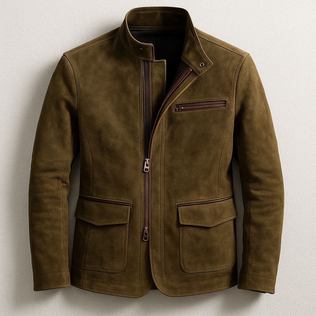 Elegante Slim Fit Herren Übergangsjacke in Schwarz oder Braun, mit Stehkragen für einen modernen Casual-Style.