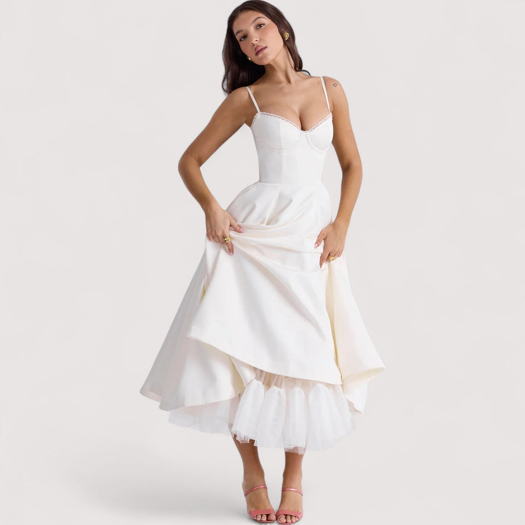 Anmutiges Damenkleid mit Korsett-Effekt, vielseitig kombinierbar für Sommerpartys & Events.