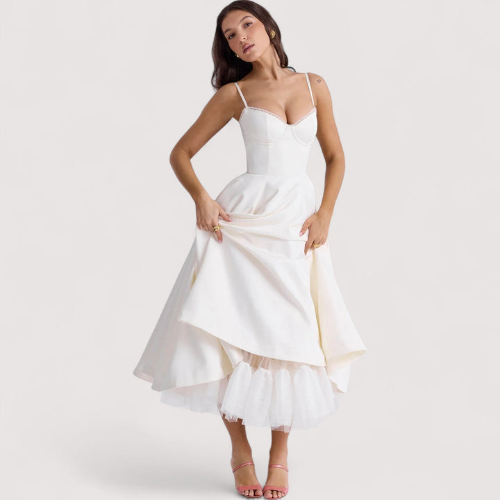 Anmutiges Damenkleid mit Korsett-Effekt, vielseitig kombinierbar für Sommerpartys & Events.