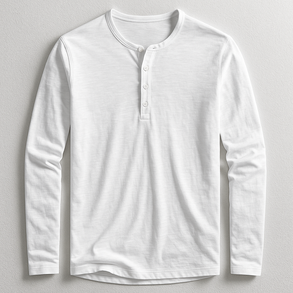 Herren Henley Langarmshirt mit Knopfleiste und weicher Haptik. Perfekt als atmungsaktives Freizeit-Oberteil.