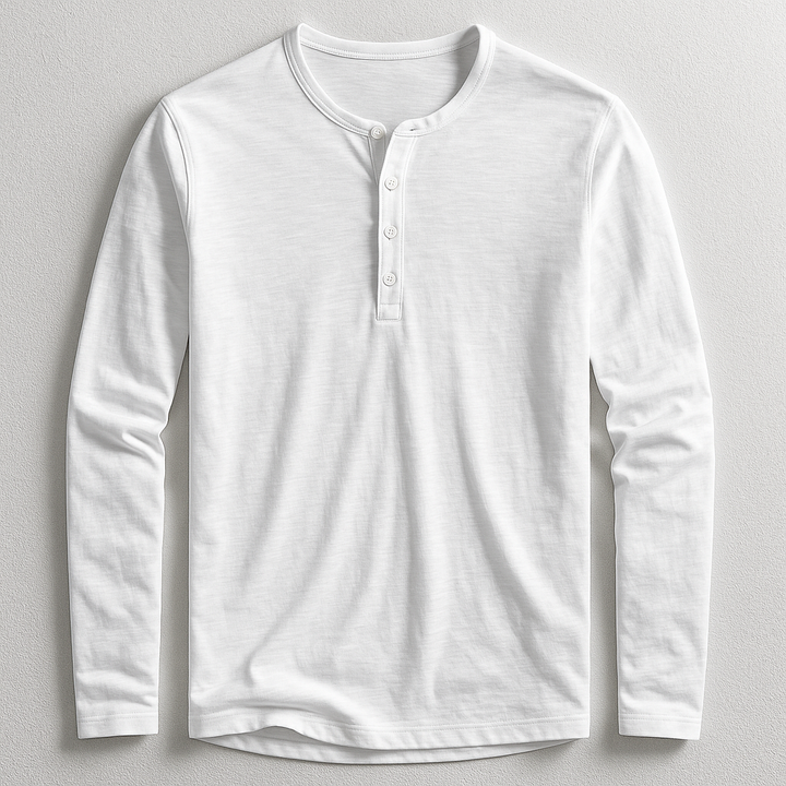Herren Henley Langarmshirt mit Knopfleiste und weicher Haptik. Perfekt als atmungsaktives Freizeit-Oberteil.