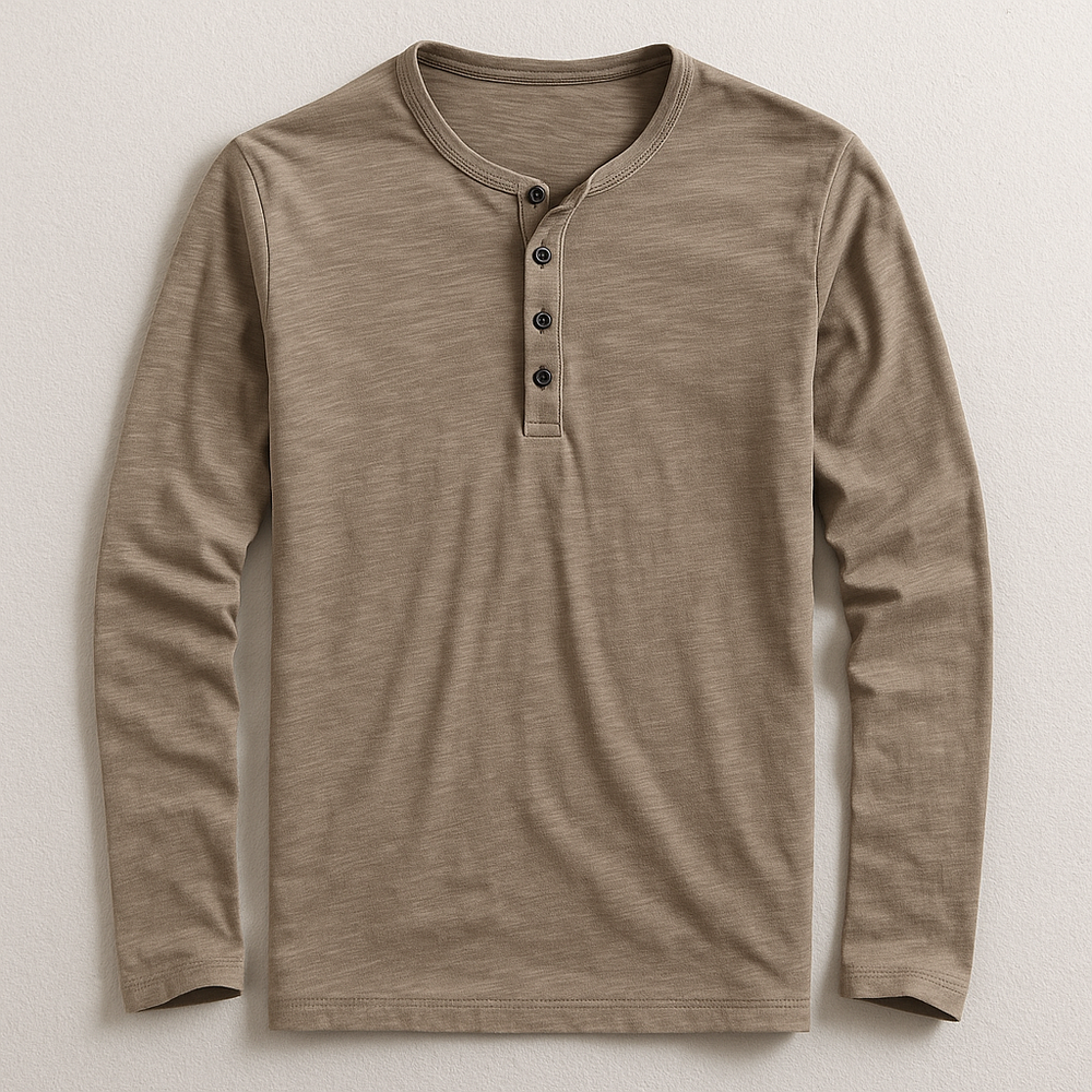 Modisches Herren Henley Langarmshirt, ideal für Casual-Looks im Frühling & Herbst. Bequem & vielseitig.