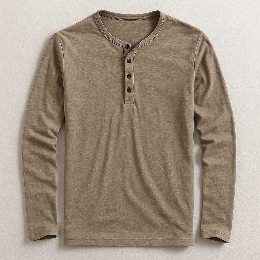 Modisches Herren Henley Langarmshirt, ideal für Casual-Looks im Frühling & Herbst. Bequem & vielseitig.